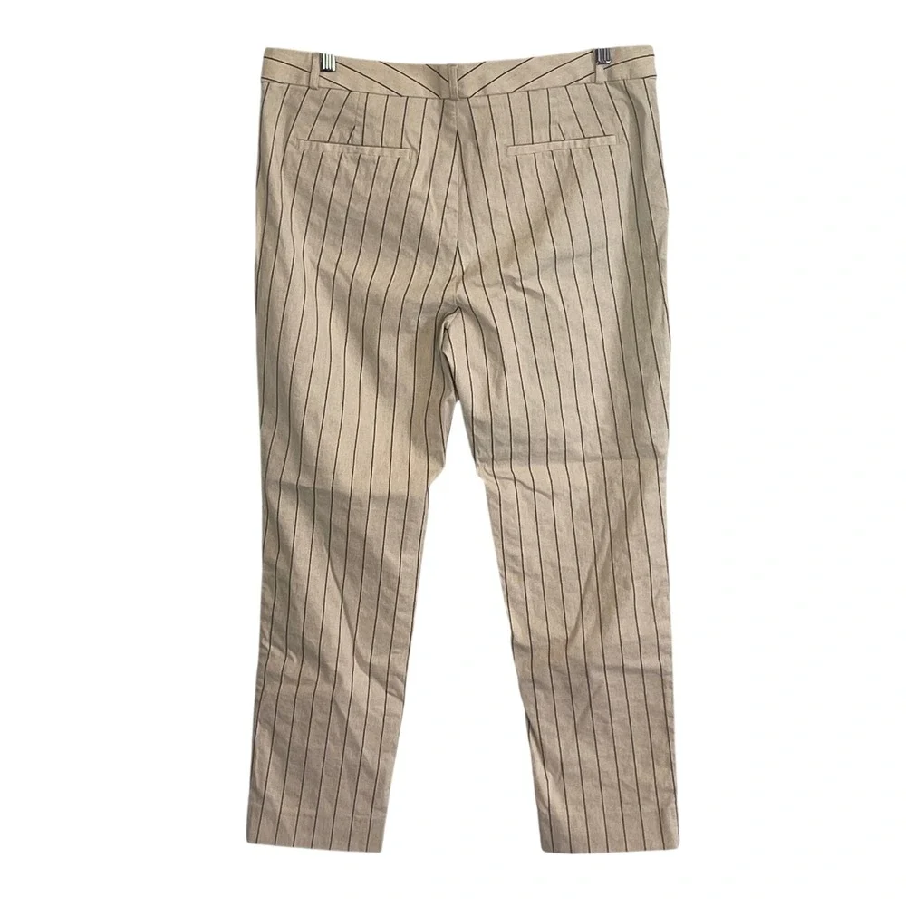Banana Republic Sloan Pinstripe Pants Womens 14 Beige Black Linen Blend Slim Leg